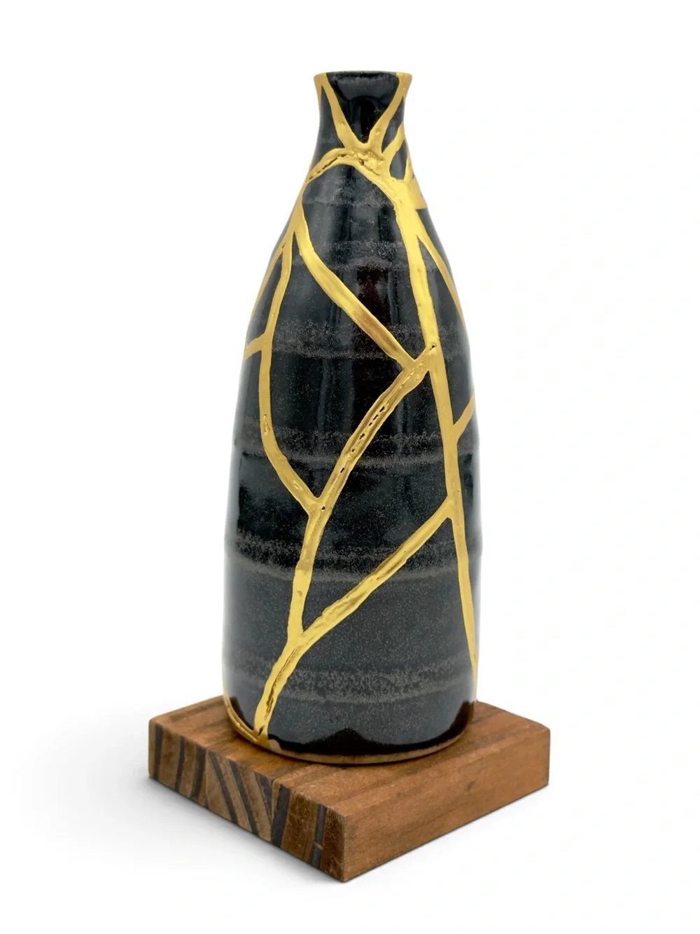 Kintsugi Vase Striped Black Pottery Gold Crack Art Growth Anniversary Gift